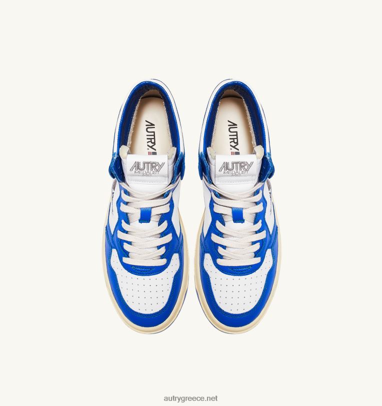 Autry άνδρες δίχρωμα mid sneakers medalist σε δερμάτινο λευκό και prince blue 04FXF24 - Image 5