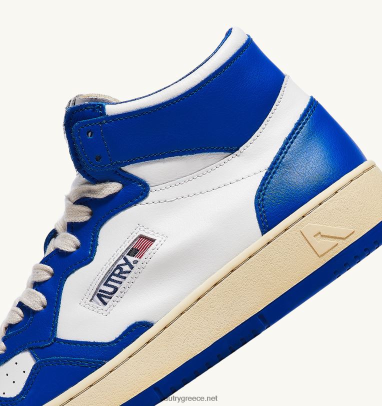 Autry άνδρες δίχρωμα mid sneakers medalist σε δερμάτινο λευκό και prince blue 04FXF24 - Image 6