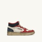 Autry άνδρες σούπερ vintage μετάλλιο mid sneakers σε δερμάτινο λευκό κόκκινο μπλε 04FXF33