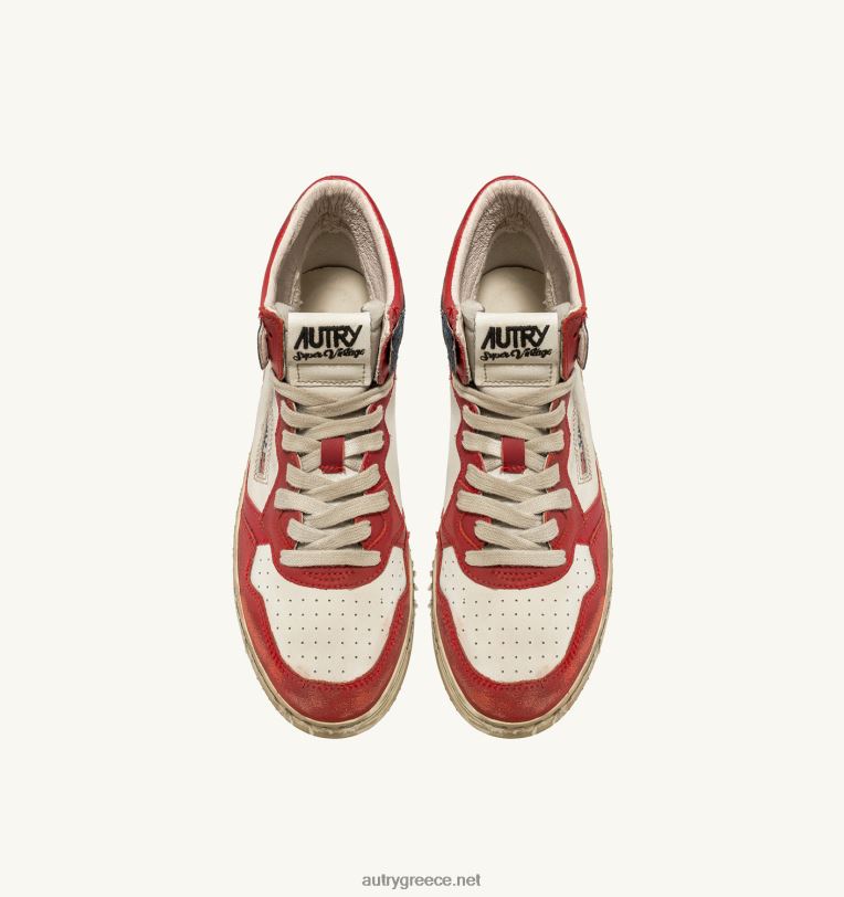 Autry άνδρες σούπερ vintage μετάλλιο mid sneakers σε δερμάτινο λευκό κόκκινο μπλε 04FXF33 - Image 5