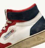 Autry άνδρες σούπερ vintage μετάλλιο mid sneakers σε δερμάτινο λευκό κόκκινο μπλε 04FXF33 - Image 6