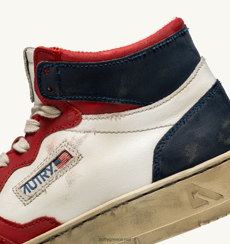 Autry άνδρες σούπερ vintage μετάλλιο mid sneakers σε δερμάτινο λευκό κόκκινο μπλε 04FXF33 - Image 6