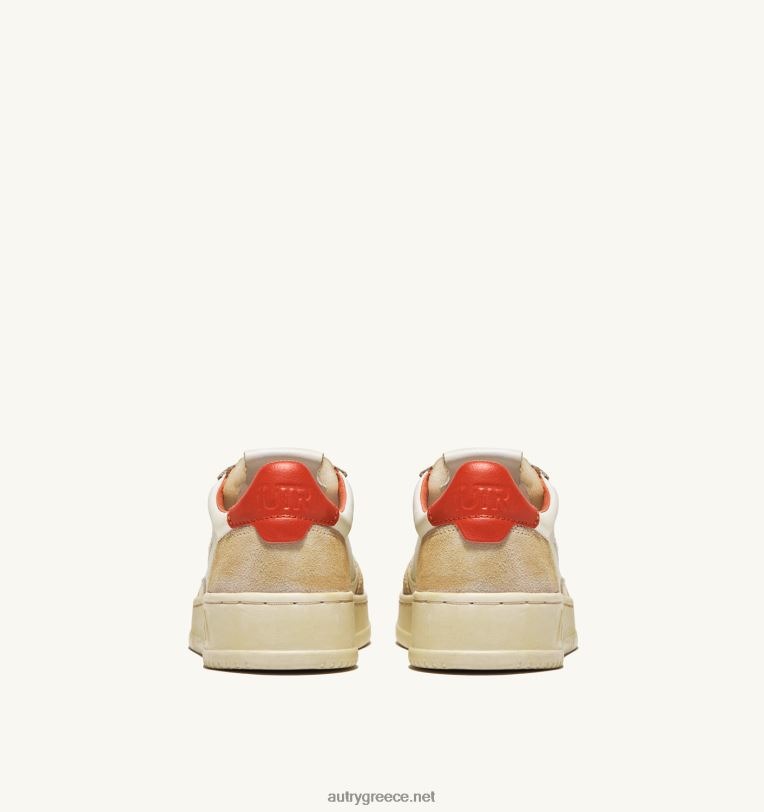 Autry άνδρες σούπερ vintage χαμηλά sneakers σε κιτρινωπό αποτέλεσμα δέρμα λευκό και πορτοκαλί 04FXF65 - Image 3