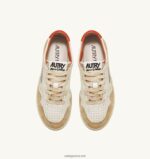Autry άνδρες σούπερ vintage χαμηλά sneakers σε κιτρινωπό αποτέλεσμα δέρμα λευκό και πορτοκαλί 04FXF65 - Image 5