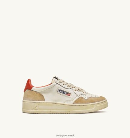 Autry άνδρες σούπερ vintage χαμηλά sneakers σε κιτρινωπό αποτέλεσμα δέρμα λευκό και πορτοκαλί 04FXF65