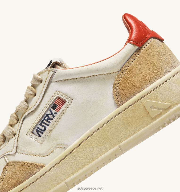 Autry άνδρες σούπερ vintage χαμηλά sneakers σε κιτρινωπό αποτέλεσμα δέρμα λευκό και πορτοκαλί 04FXF65 - Image 6