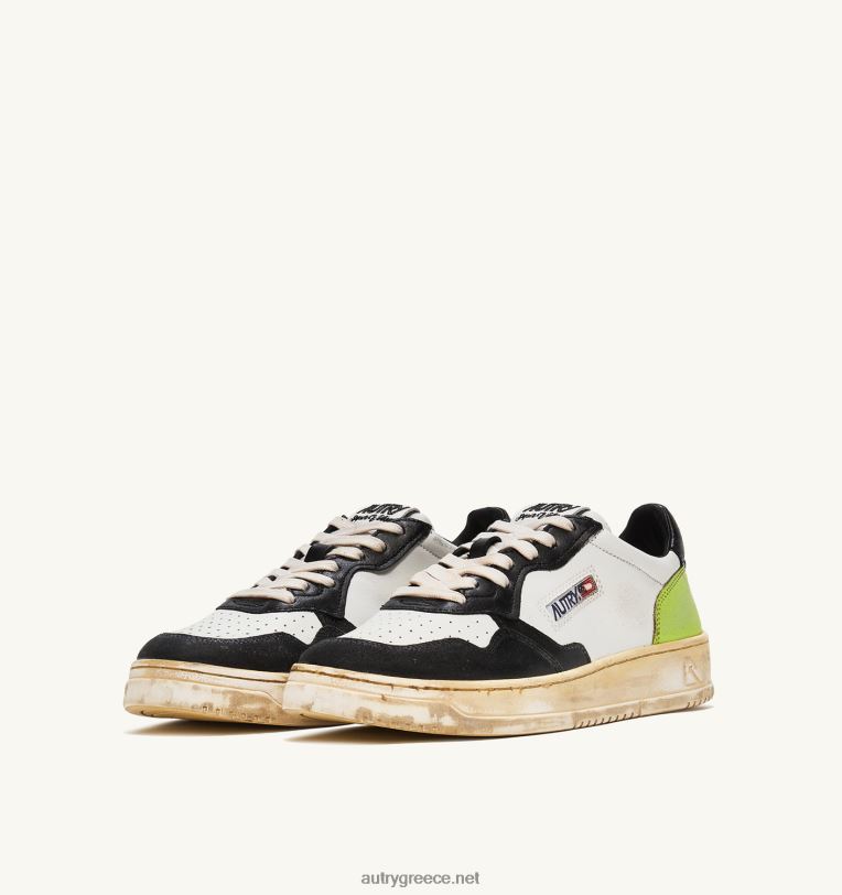 Autry άνδρες σούπερ vintage χαμηλό sneaker σε λευκό μαύρο και πράσινο δέρμα 04FXF31 - Image 2