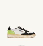 Autry άνδρες σούπερ vintage χαμηλό sneaker σε λευκό μαύρο και πράσινο δέρμα 04FXF31