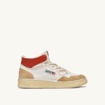 Autry άνδρες σούπερ vintage mid sneakers σε κιτρινωπό αποτέλεσμα δέρμα λευκό και πορτοκαλί 04FXF68