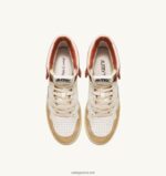 Autry άνδρες σούπερ vintage mid sneakers σε κιτρινωπό αποτέλεσμα δέρμα λευκό και πορτοκαλί 04FXF68 - Image 5