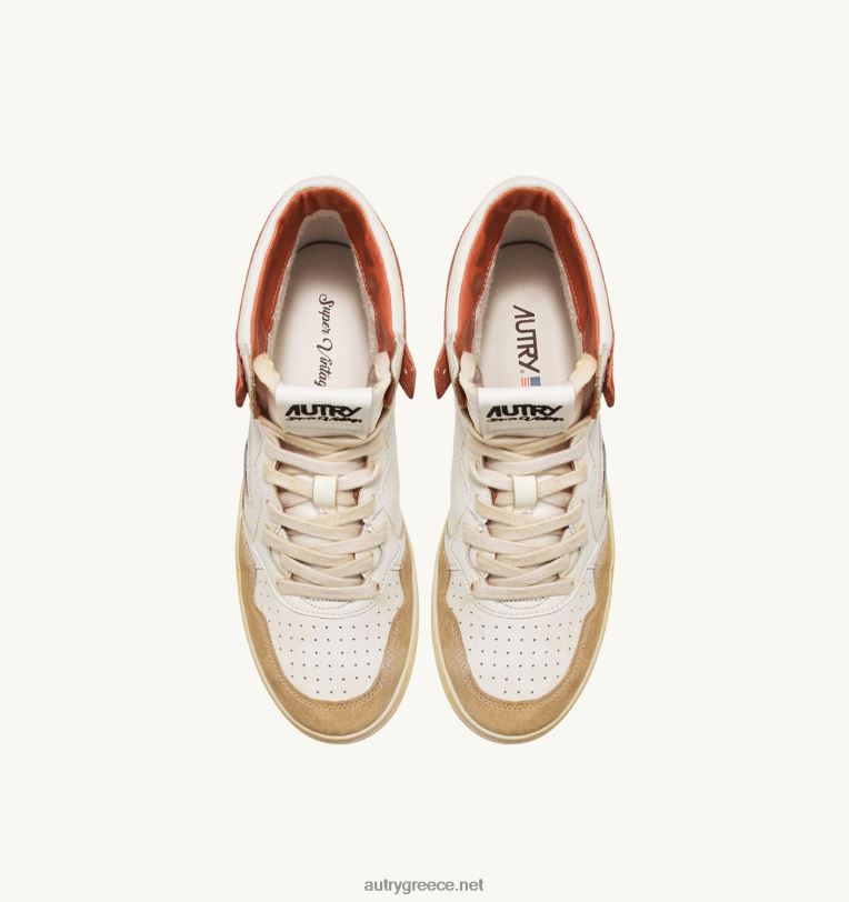 Autry άνδρες σούπερ vintage mid sneakers σε κιτρινωπό αποτέλεσμα δέρμα λευκό και πορτοκαλί 04FXF68 - Image 5