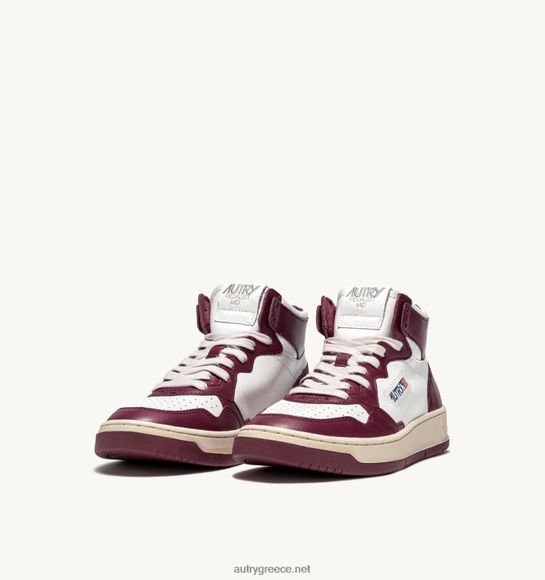 Autry άνδρες medalist mid sneakers σε δερμάτινο λευκό μπορντό 04FXF25 - Image 2