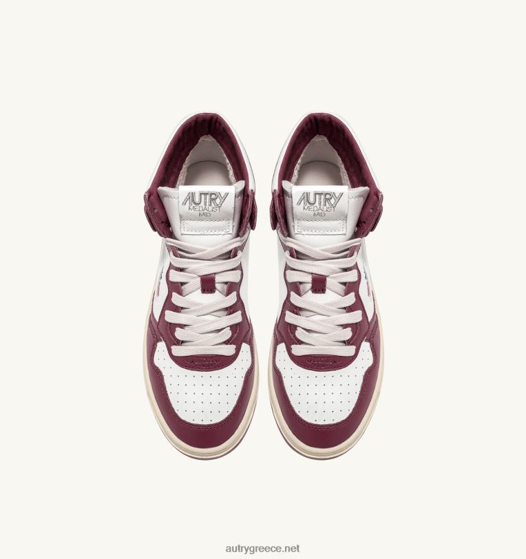 Autry άνδρες medalist mid sneakers σε δερμάτινο λευκό μπορντό 04FXF25 - Image 5