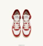 Autry άνδρες medalist mid sneakers σε λευκό και κόκκινο δέρμα 04FXF23 - Image 5