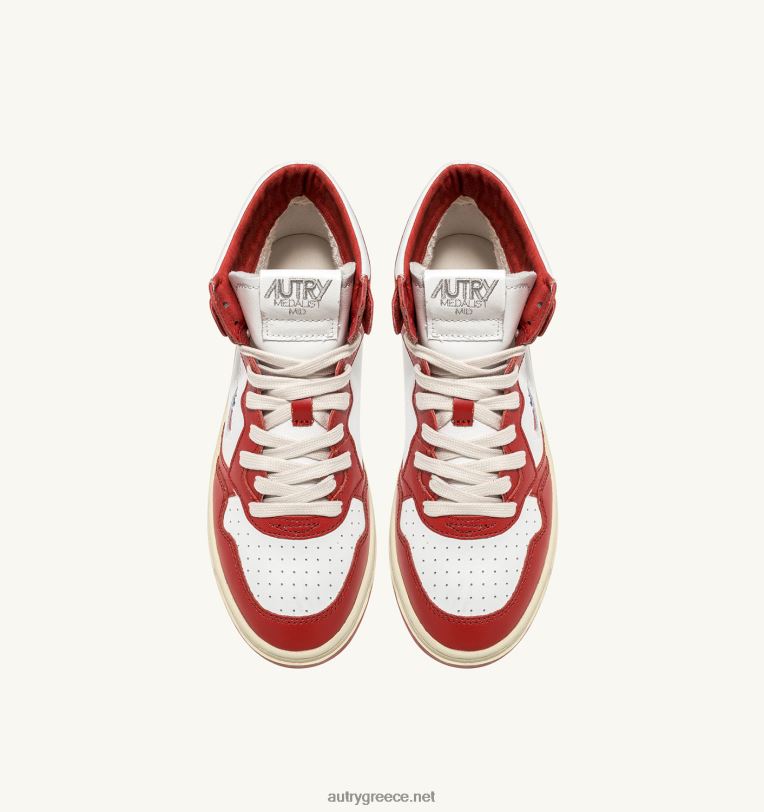 Autry άνδρες medalist mid sneakers σε λευκό και κόκκινο δέρμα 04FXF23 - Image 5