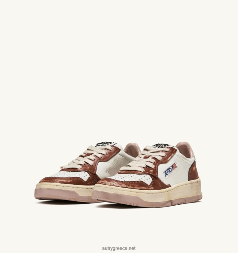 Autry άνδρες super vintage χαμηλά sneakers σε δερμάτινο λευκό καφέ και ροζ 04FXF63 - Image 2
