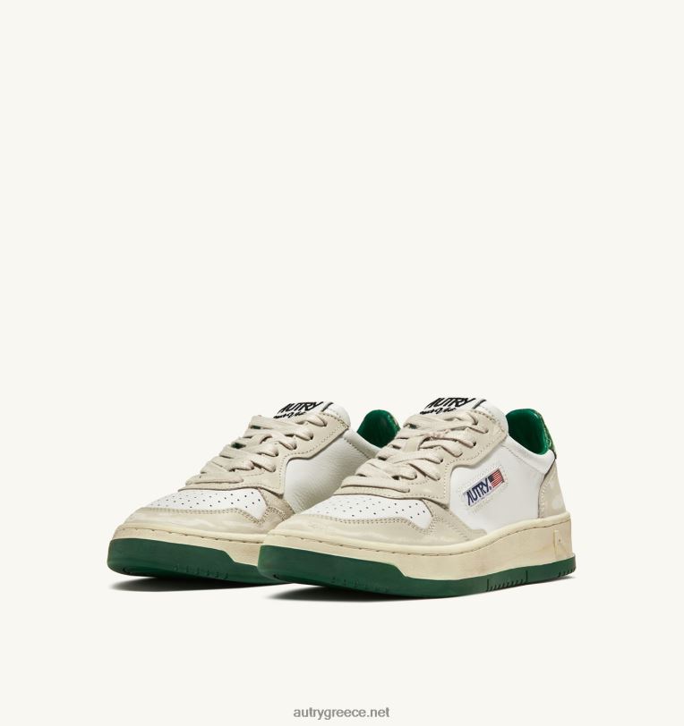 Autry άνδρες super vintage χαμηλά sneakers σε δερμάτινο λευκό ιβουάρ και πράσινο 04FXF64 - Image 2