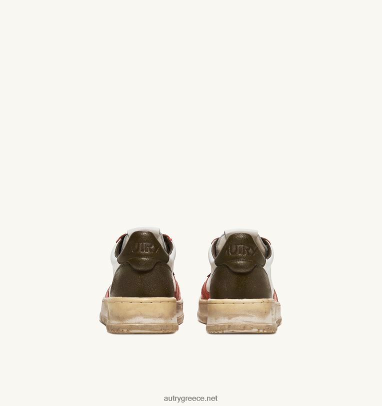 Autry άνδρες super vintage χαμηλά sneakers σε δερμάτινο λευκό πορτοκαλί και στρατιωτικό τόνο 04FXF32 - Image 3
