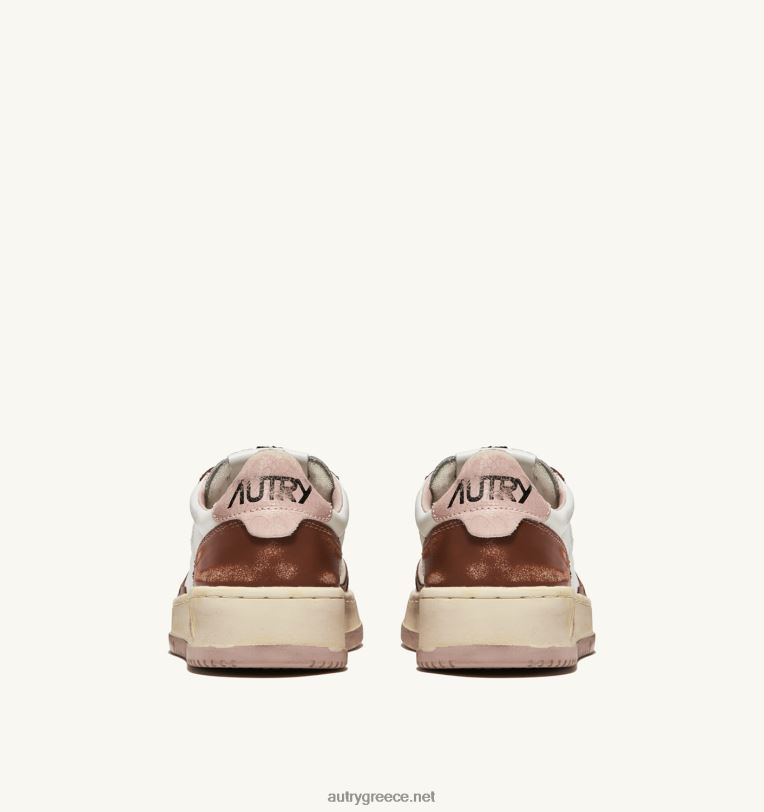 Autry άνδρες super vintage χαμηλά sneakers σε δερμάτινο λευκό καφέ και ροζ 04FXF63 - Image 3