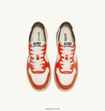 Autry άνδρες super vintage χαμηλά sneakers σε δερμάτινο λευκό πορτοκαλί και στρατιωτικό τόνο 04FXF32 - Image 5