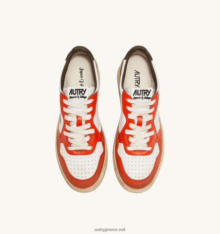 Autry άνδρες super vintage χαμηλά sneakers σε δερμάτινο λευκό πορτοκαλί και στρατιωτικό τόνο 04FXF32 - Image 5