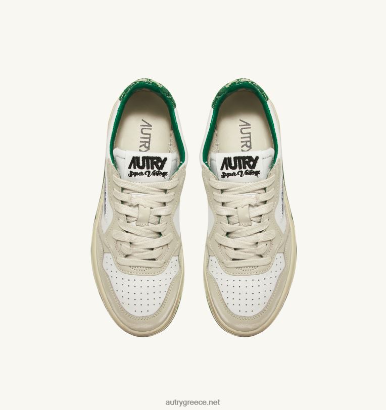 Autry άνδρες super vintage χαμηλά sneakers σε δερμάτινο λευκό ιβουάρ και πράσινο 04FXF64 - Image 5