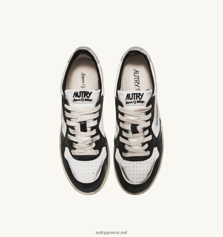 Autry άνδρες super vintage χαμηλά sneakers σε δερμάτινο λευκό μαύρο και ασημί 04FXF29 - Image 5