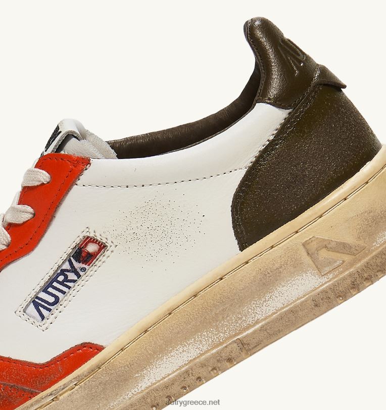 Autry άνδρες super vintage χαμηλά sneakers σε δερμάτινο λευκό πορτοκαλί και στρατιωτικό τόνο 04FXF32 - Image 6