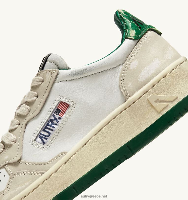 Autry άνδρες super vintage χαμηλά sneakers σε δερμάτινο λευκό ιβουάρ και πράσινο 04FXF64 - Image 6