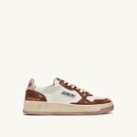Autry άνδρες super vintage χαμηλά sneakers σε δερμάτινο λευκό καφέ και ροζ 04FXF63