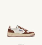 Autry άνδρες super vintage χαμηλά sneakers σε δερμάτινο λευκό καφέ και ροζ 04FXF63