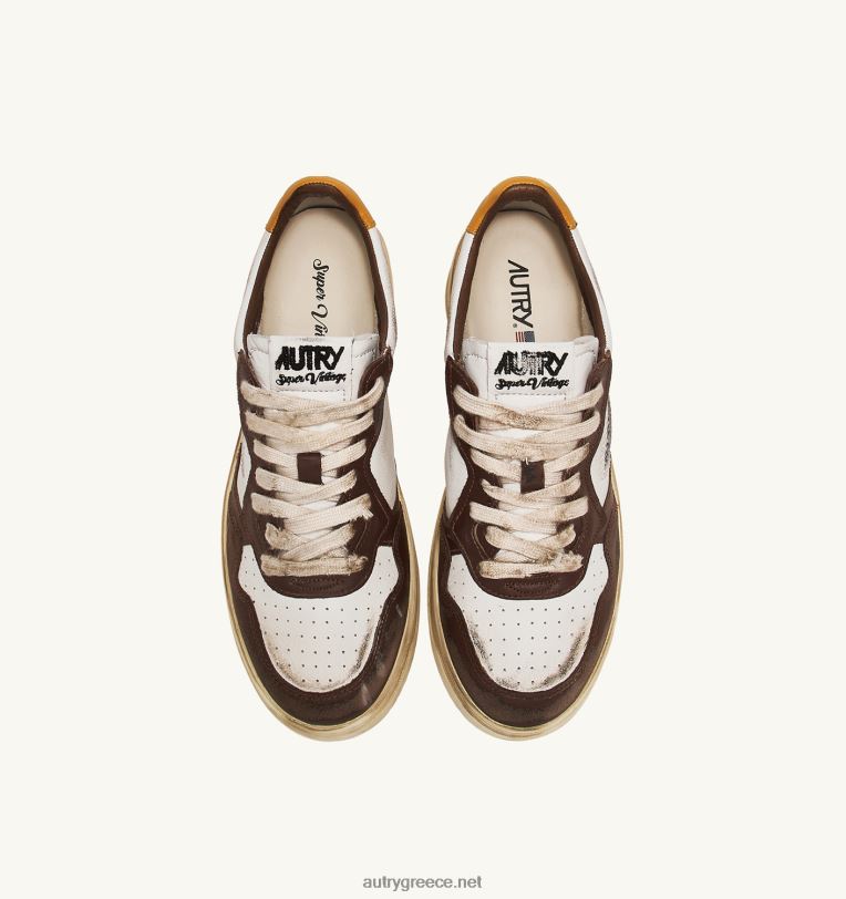 Autry άνδρες super vintage χαμηλό sneaker σε λευκό καφέ και μελί δέρμα 04FXF30 - Image 5