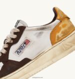 Autry άνδρες super vintage χαμηλό sneaker σε λευκό καφέ και μελί δέρμα 04FXF30 - Image 6