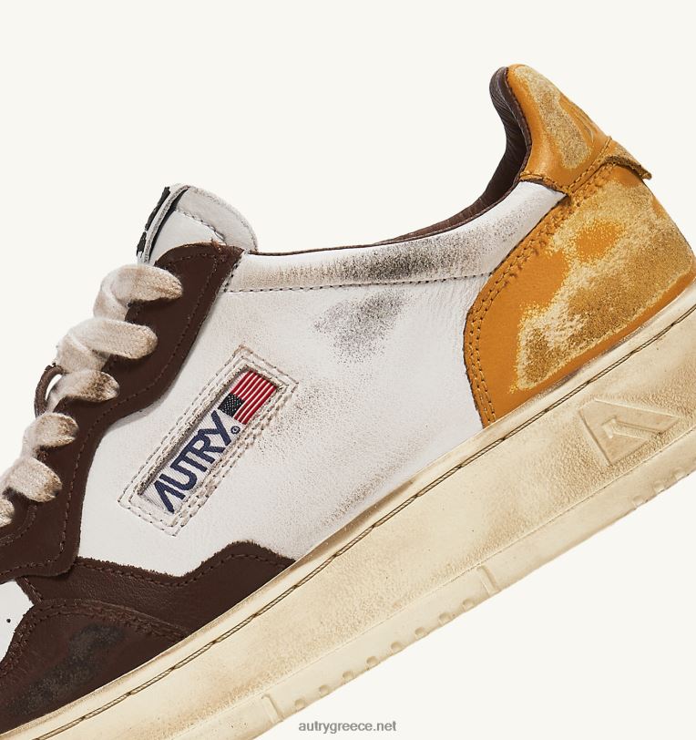 Autry άνδρες super vintage χαμηλό sneaker σε λευκό καφέ και μελί δέρμα 04FXF30 - Image 6
