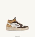 Autry άνδρες super vintage mid sneaker σε λευκό καφέ και μελί δέρμα 04FXF36