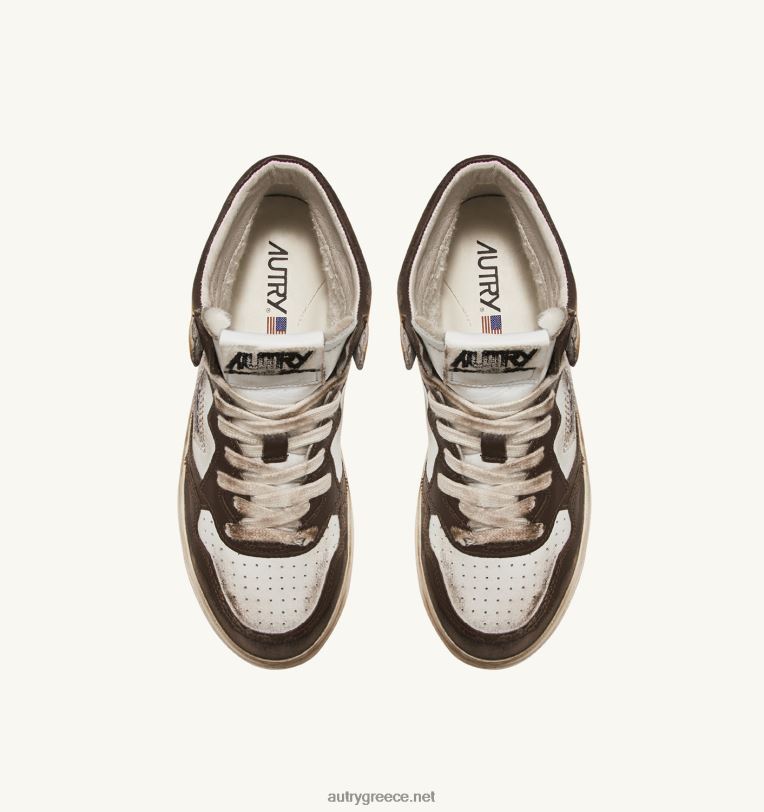 Autry άνδρες super vintage mid sneaker σε λευκό καφέ και μελί δέρμα 04FXF36 - Image 5