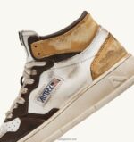 Autry άνδρες super vintage mid sneaker σε λευκό καφέ και μελί δέρμα 04FXF36 - Image 6