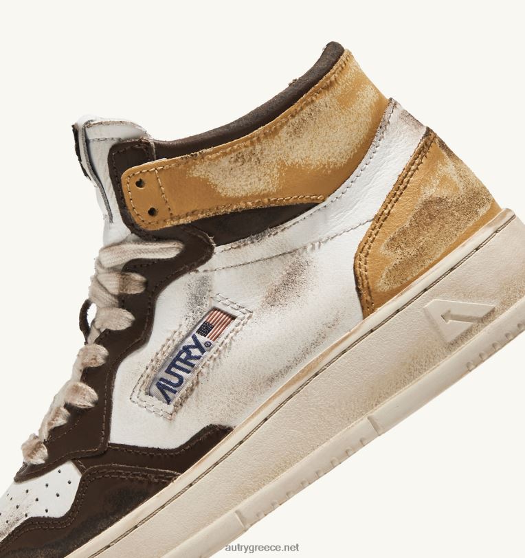 Autry άνδρες super vintage mid sneaker σε λευκό καφέ και μελί δέρμα 04FXF36 - Image 6