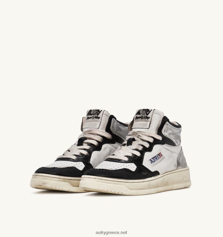 Autry άνδρες super vintage mid sneakers σε δερμάτινο λευκό μαύρο και ασημί 04FXF35 - Image 2