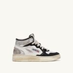 Autry άνδρες super vintage mid sneakers σε δερμάτινο λευκό μαύρο και ασημί 04FXF35