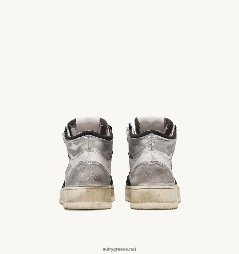 Autry άνδρες super vintage mid sneakers σε δερμάτινο λευκό μαύρο και ασημί 04FXF35 - Image 3