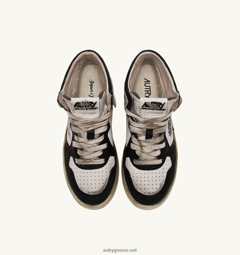 Autry άνδρες super vintage mid sneakers σε δερμάτινο λευκό μαύρο και ασημί 04FXF35 - Image 5