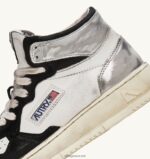 Autry άνδρες super vintage mid sneakers σε δερμάτινο λευκό μαύρο και ασημί 04FXF35 - Image 6
