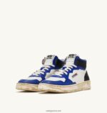 Autry άνδρες super vintage mid sneakers σε δερμάτινο λευκό μπλε και μαύρο 04FXF34 - Image 2