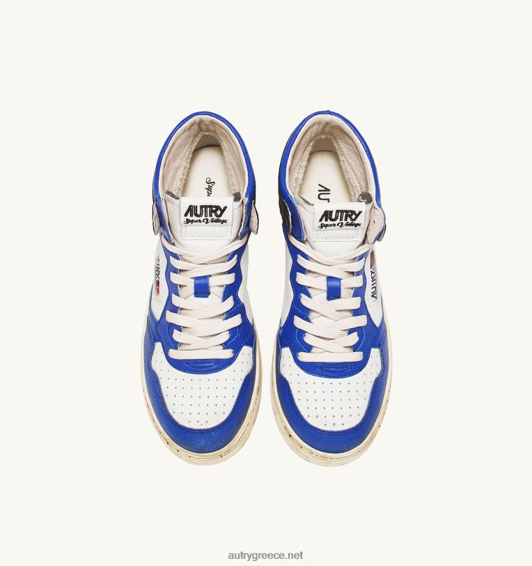 Autry άνδρες super vintage mid sneakers σε δερμάτινο λευκό μπλε και μαύρο 04FXF34 - Image 5