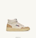 Autry άνδρες super vintage mid sneakers σε κιτρινωπό εφέ δερμάτινο λευκό 04FXF67