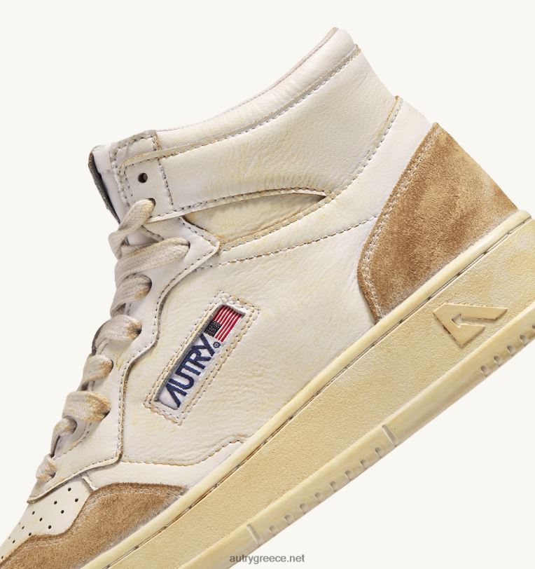 Autry άνδρες super vintage mid sneakers σε κιτρινωπό εφέ δερμάτινο λευκό 04FXF67 - Image 6