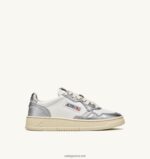 Autry γυναίκες δίχρωμα mid sneakers medalist σε δερμάτινο λευκό και ασημί 04FXF225