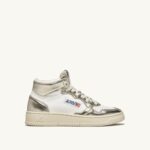 Autry γυναίκες δίχρωμα mid sneakers medalist σε δερμάτινο λευκό και πλατινέ 04FXF237