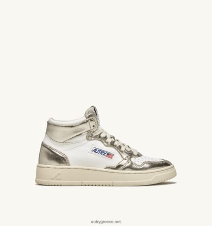Autry γυναίκες δίχρωμα mid sneakers medalist σε δερμάτινο λευκό και πλατινέ 04FXF237